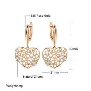 Heart Shape Zircon 585 Pendant Earrings Wedding Jewelry