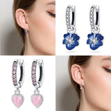 925 Silver Flower Insect Stud Earrings Geometric Circle Silver 925 Pendientes