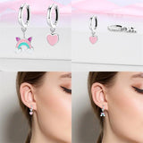 925 Silver Flower Insect Stud Earrings Geometric Circle Silver 925 Pendientes