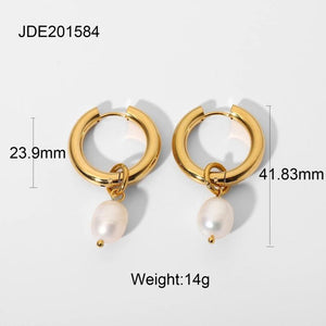 18k Plated Stainless Steel Party Earrings with Pearl Pendant