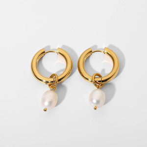 18k Plated Stainless Steel Party Earrings with Pearl Pendant