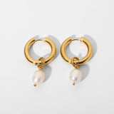 18k Plated Stainless Steel Party Earrings with Pearl Pendant
