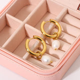 18k Plated Stainless Steel Party Earrings with Pearl Pendant