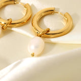 18k Plated Stainless Steel Party Earrings with Pearl Pendant