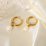 18k Plated Stainless Steel Party Earrings with Pearl Pendant