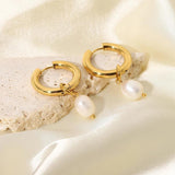 18k Plated Stainless Steel Party Earrings with Pearl Pendant