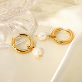 18k Plated Stainless Steel Party Earrings with Pearl Pendant