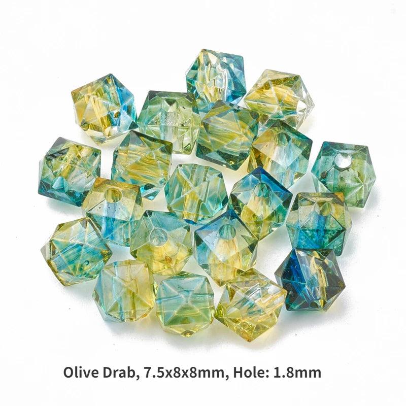 50-100pcs 8mm Transparent Acrylic Beads Polygon Two Tone for DIY Jewelry Making