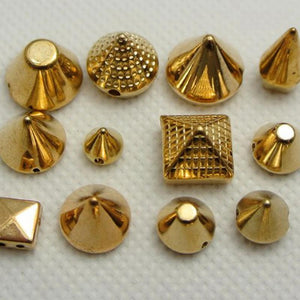 100 Golden/Silver Metallic Acrylic Rock Spike Stud Beads