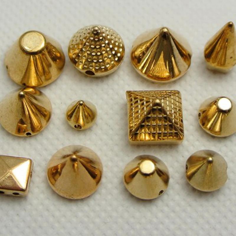100 Golden/Silver Metallic Acrylic Rock Spike Stud Beads