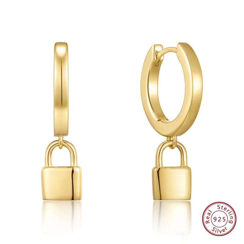 Dainty Women Huggie Padlock Tiny Hoop Earrings Small 925 Sterling Silver 14k