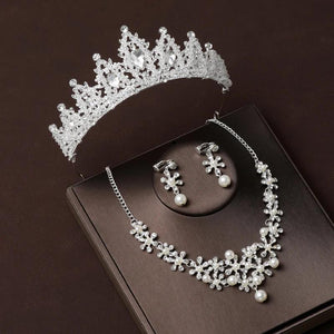 Hand Wrapped Crown Necklace Earring Set for Women's Wedding