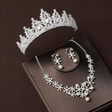 Hand Wrapped Crown Necklace Earring Set for Women's Wedding