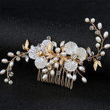 Golden Floral Pearl Hairpin Side Tiaras Wedding Hair Ornament