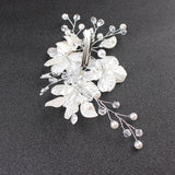 Bridal Crystal Pearl Hair Clip Floral Style Barrette Wedding Hair Jewelry