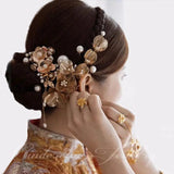 Golden Pearl Flower Bride Headband Tiara Wedding Hair Accessory