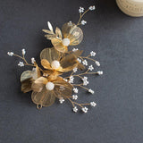 Golden Pearl Flower Bride Headband Tiara Wedding Hair Accessory
