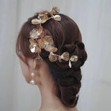 Golden Pearl Flower Bride Headband Tiara Wedding Hair Accessory