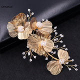 Golden Pearl Flower Bride Headband Tiara Wedding Hair Accessory