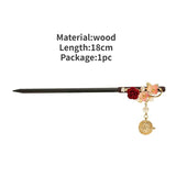 Red Floral Hair Stick Chinese Lantern Ebony Hairpin Vintage Hair Clip