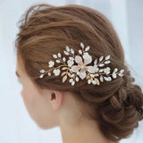 Crystal Flower Leaf Pearl Hair Comb Pin Headband Tiara