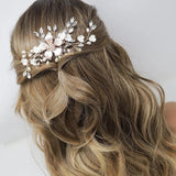 Crystal Flower Leaf Pearl Hair Comb Pin Headband Tiara