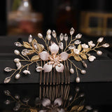 Crystal Flower Leaf Pearl Hair Comb Pin Headband Tiara