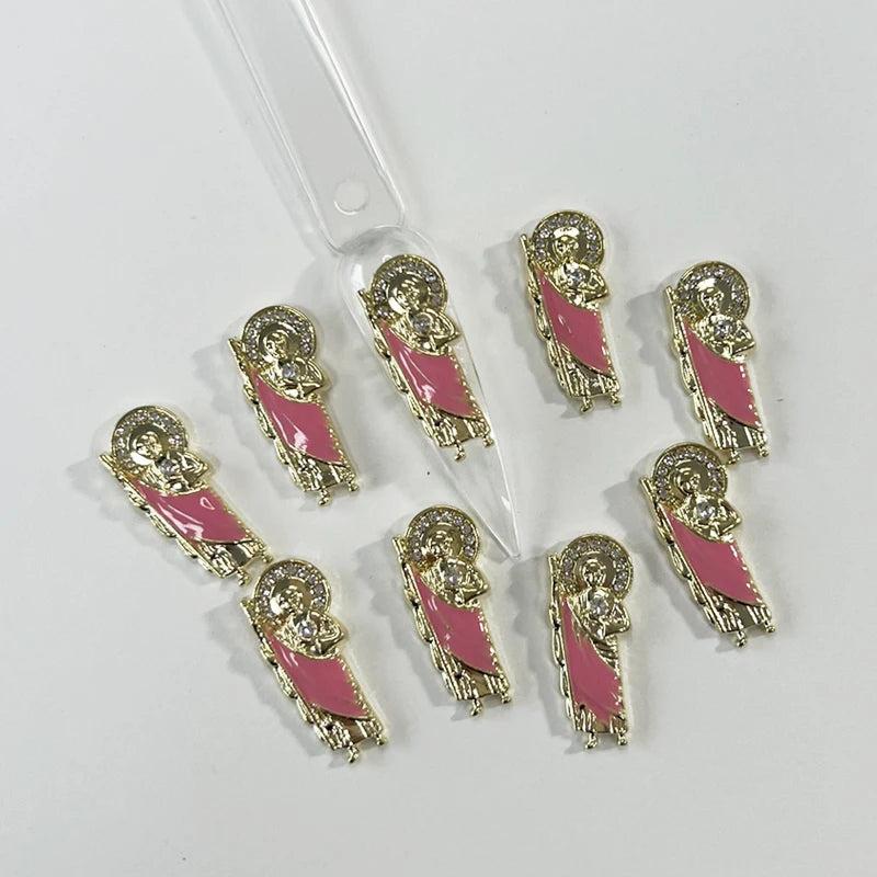 10pcs 3D Nail Art Charms San Judas Pink Metal Alloy Jewelry DIY Manicure
