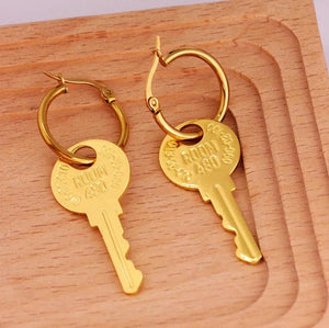 Harajuku Punk Pin Key Pendant Earrings for Women Girl