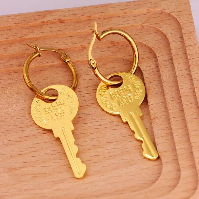 Harajuku Punk Pin Key Pendant Earrings for Women Girl