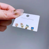 Crystal Heart Duck Stud Earrings Zirconia Gift Jewelry