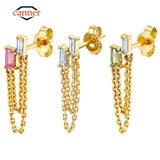 925 Silver Tassel Pendant Stud Chain Earrings Women Jewelry Pendientes