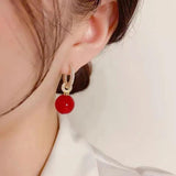 Zircon Circle Red Pearl Pendant Earrings for Women