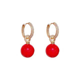 Zircon Circle Red Pearl Pendant Earrings for Women