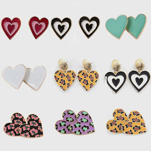 Enamel Colorful Love Heart Stud Earrings Silver 925 Needles Jewelry