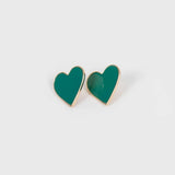 Enamel Colorful Love Heart Stud Earrings Silver 925 Needles Jewelry