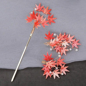 Red Acetic Acid Plate Maple Leaves Hair Stick Hairpins