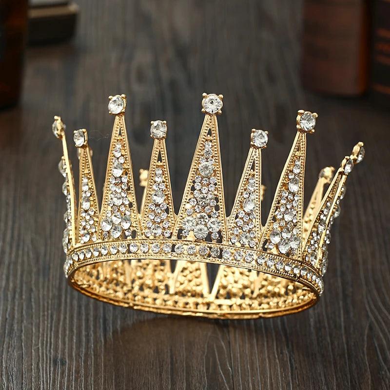 Golden Rhinestone Round Crown Tiara Hair Jewelry Wedding Hair Accessories