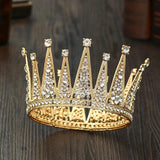 Golden Rhinestone Round Crown Tiara Hair Jewelry Wedding Hair Accessories