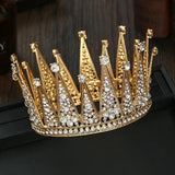 Golden Rhinestone Round Crown Tiara Hair Jewelry Wedding Hair Accessories