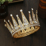 Golden Rhinestone Round Crown Tiara Hair Jewelry Wedding Hair Accessories