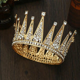 Golden Rhinestone Round Crown Tiara Hair Jewelry Wedding Hair Accessories