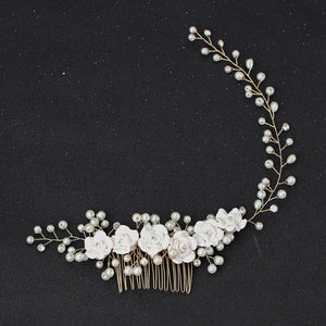Crystal Flower Pearl Hair Comb Headband Tiara Hairpin for Bride
