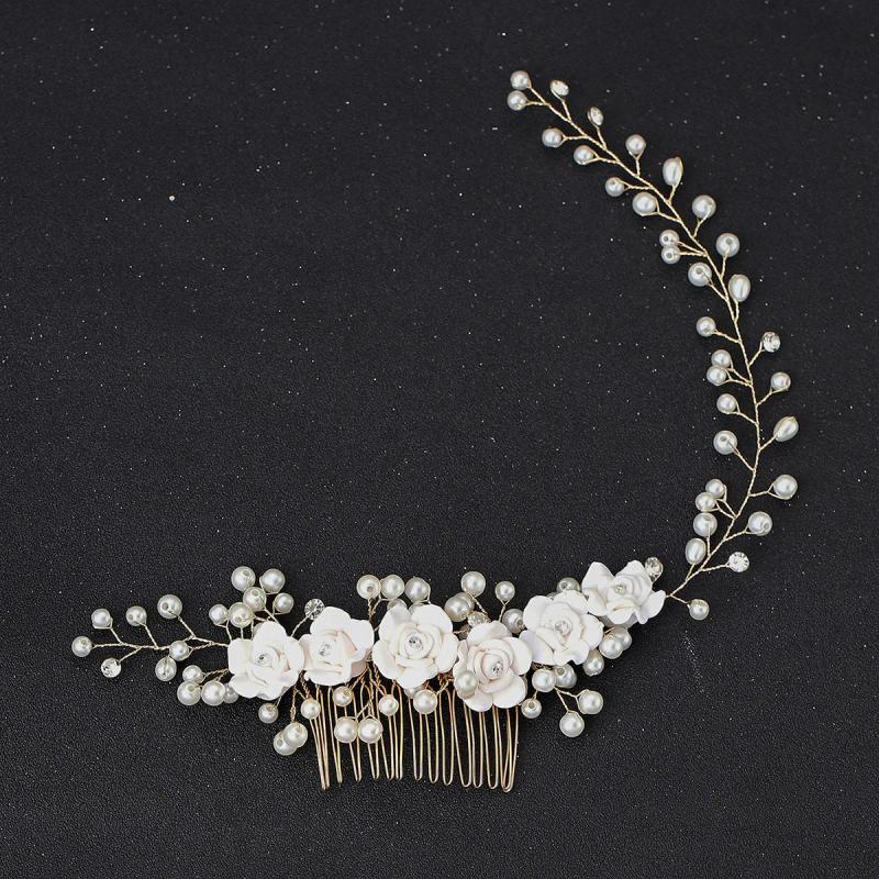Crystal Flower Pearl Hair Comb Headband Tiara Hairpin for Bride