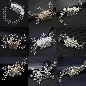 Crystal Flower Pearl Hair Comb Headband Tiara Hairpin for Bride