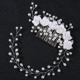 Crystal Flower Pearl Hair Comb Headband Tiara Hairpin for Bride