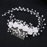 Crystal Flower Pearl Hair Comb Headband Tiara Hairpin for Bride