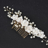 Crystal Flower Pearl Hair Comb Headband Tiara Hairpin for Bride