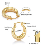 Chunky Hoop Earrings Set 925 Sterling Silver Needle 14K Plated Modern Jewelry