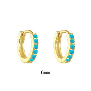 925 Silver Turquoise Stud Earrings for Women - Small Bling Aretes Jewelry
